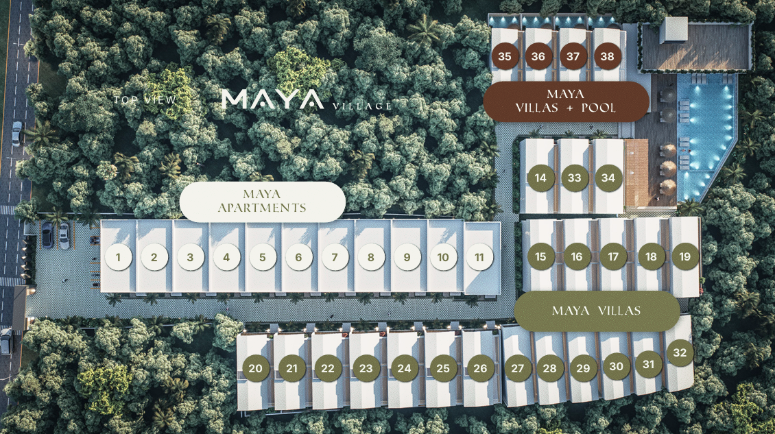 Maya Village masterplan top view — 38 residences, 4 remaining