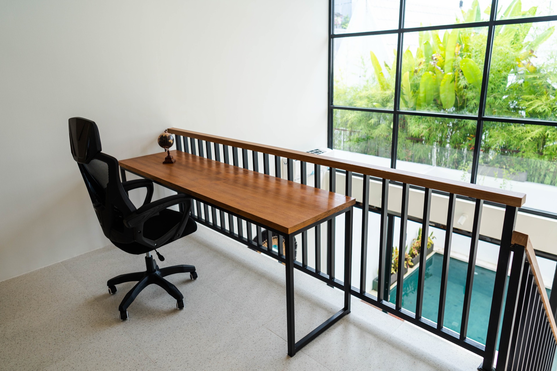 Mezzanine office with steel railing